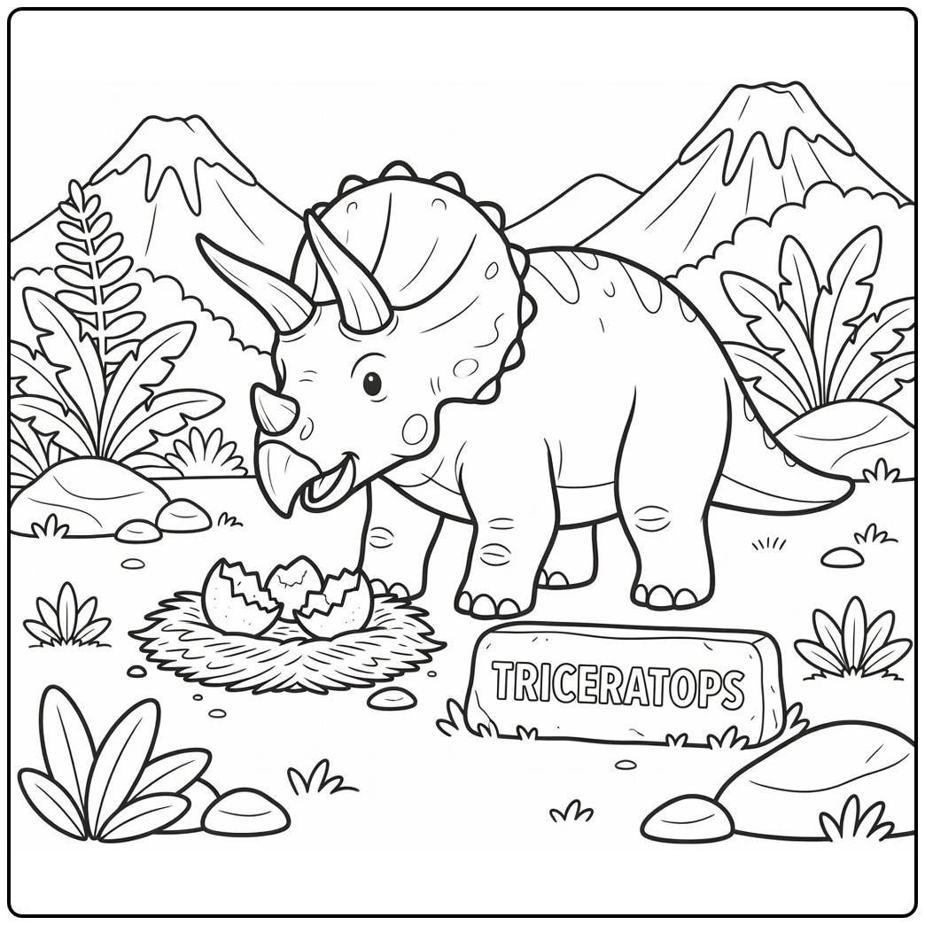 Printable Triceratops dinosaur coloring page with names