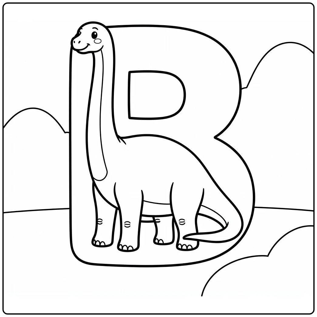 Dinosaur alphabet coloring page with Brachiosaurus in letter B