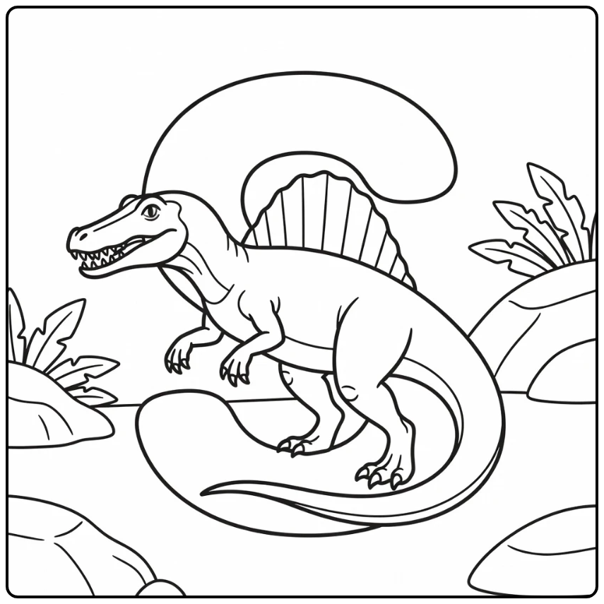 Spinosaurus dinosaur alphabet coloring page in letter S