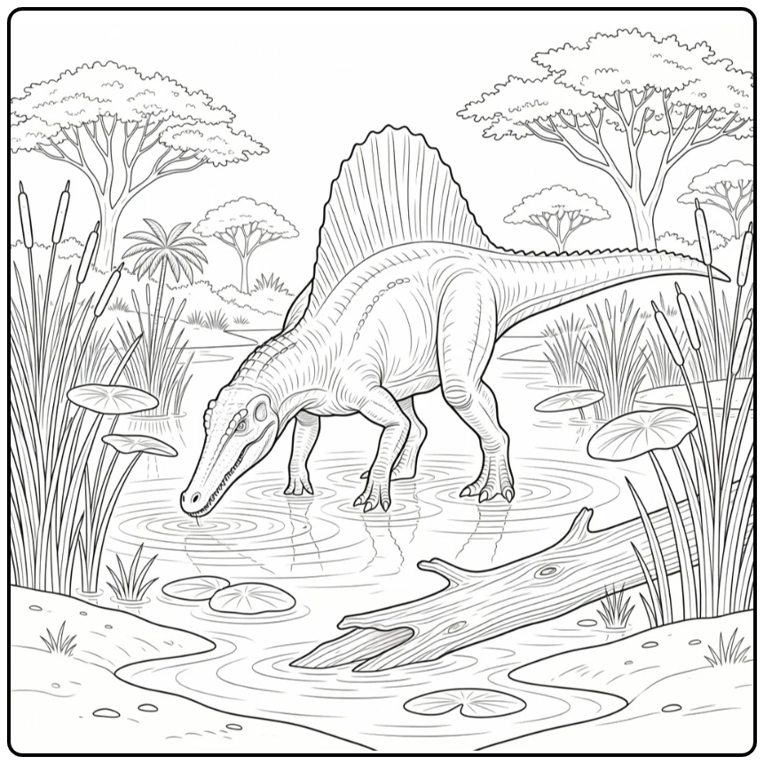 dinosaur coloring page for adults Spinosaurus in wetland