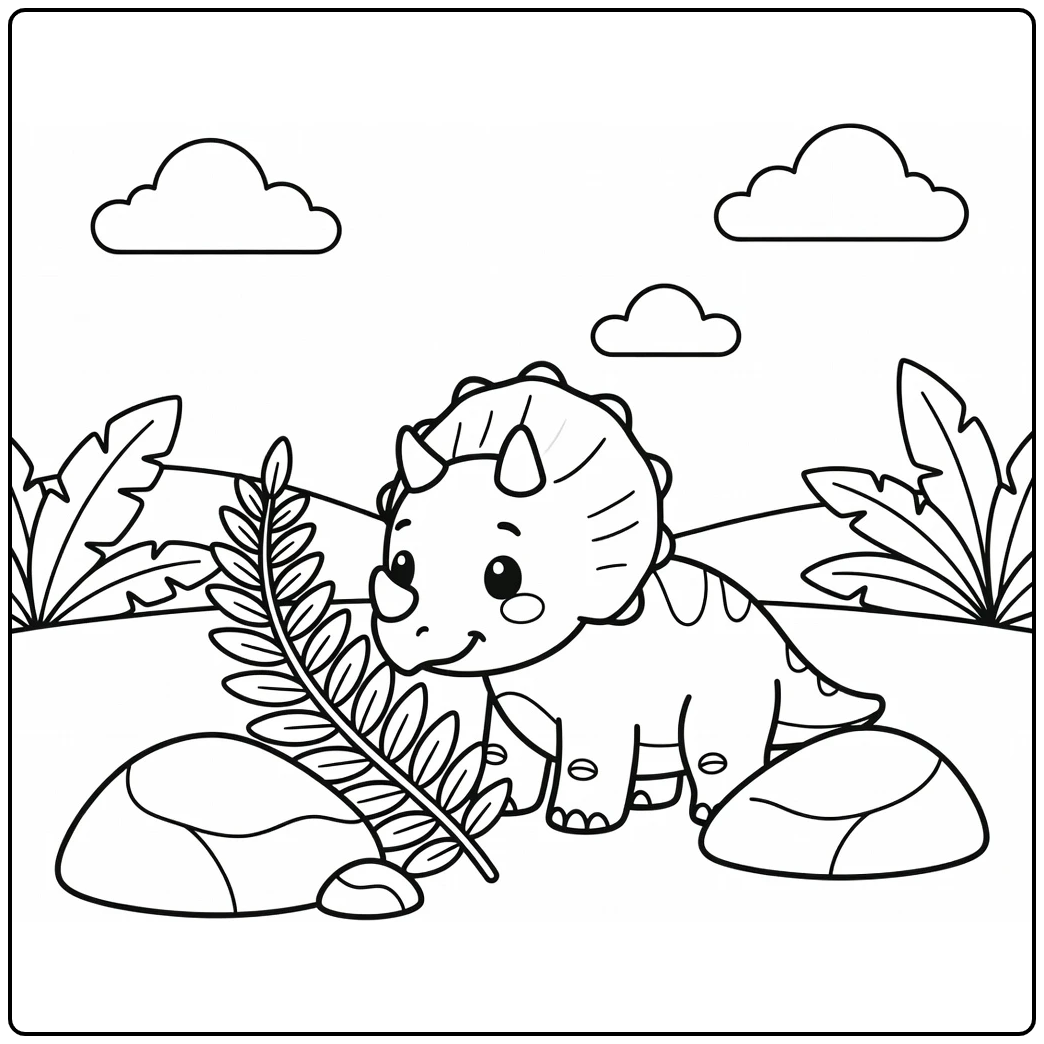 dinosaur coloring page for kids baby triceratops fern