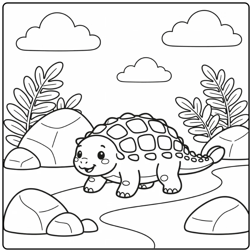Dinosaur coloring page for toddlers baby Ankylosaurus