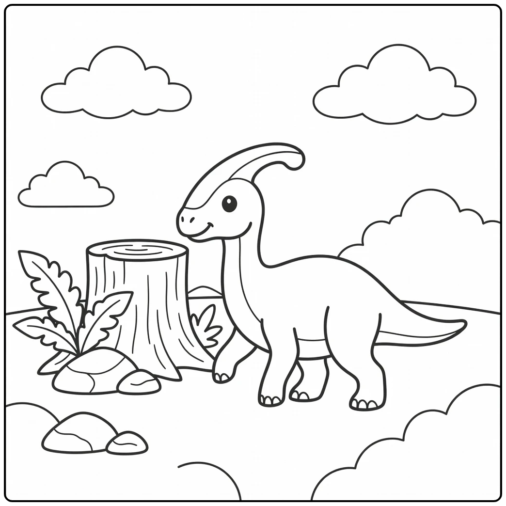 dinosaur coloring page for toddlers baby dino and tree stump