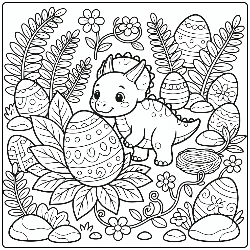 Dinosaur easter coloring page baby Styracosaurus egg hunt