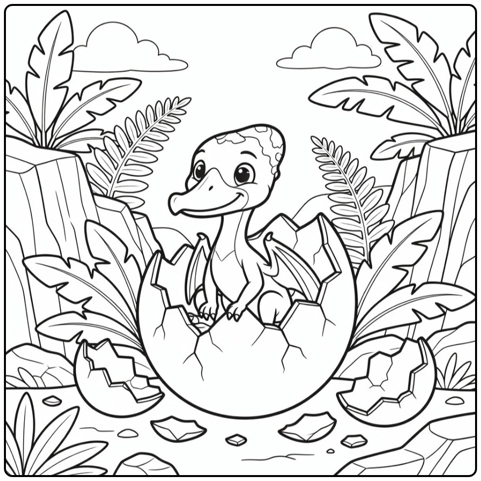 dinosaur egg coloring page with baby Quetzalcoatlus