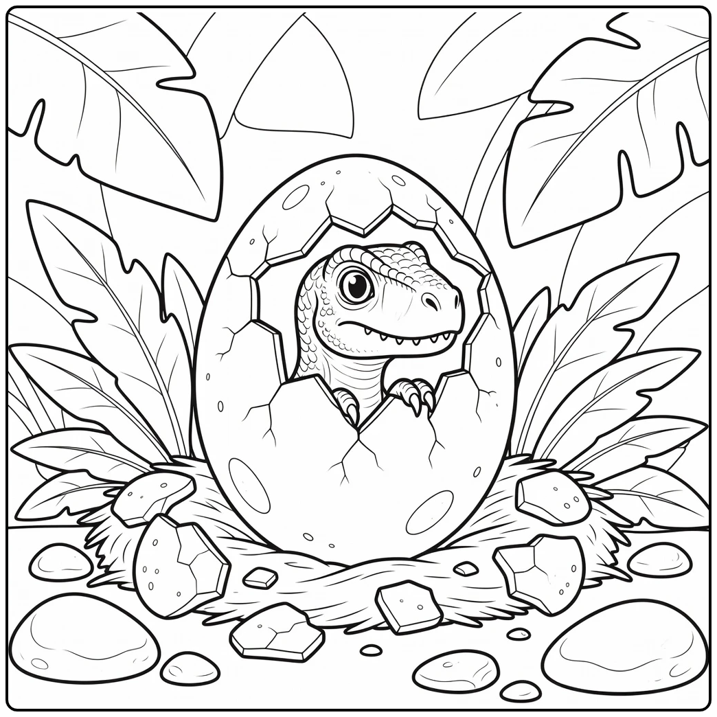 Dinosaur egg coloring page with baby Velociraptor inside