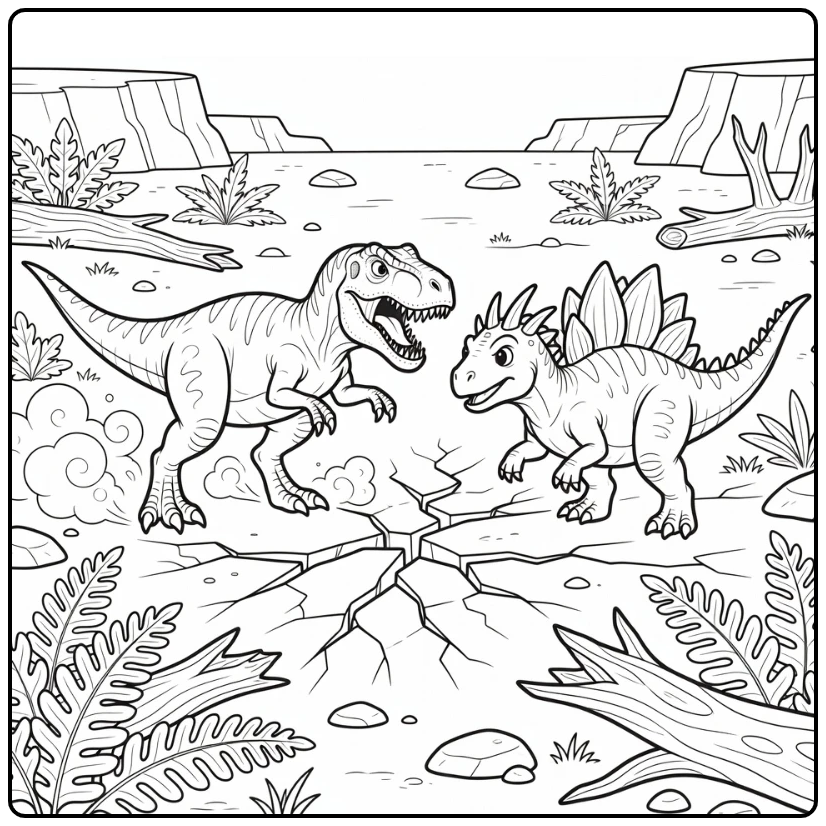 Dinosaur fighting coloring page Giganotosaurus Kentrosaurus