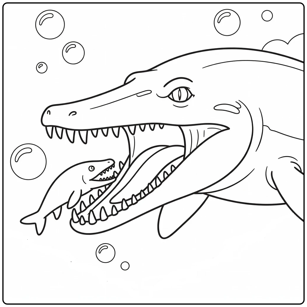 Dinosaur head coloring page of Mosasaurus attacking prey