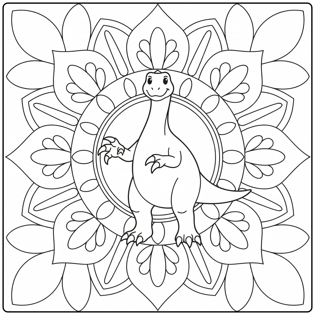 Therizinosaurus dinosaur mandala coloring page scene