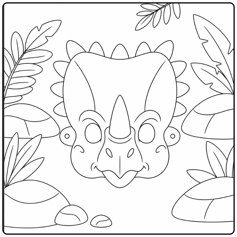 Dinosaur mask coloring page with Styracosaurus frill and horn