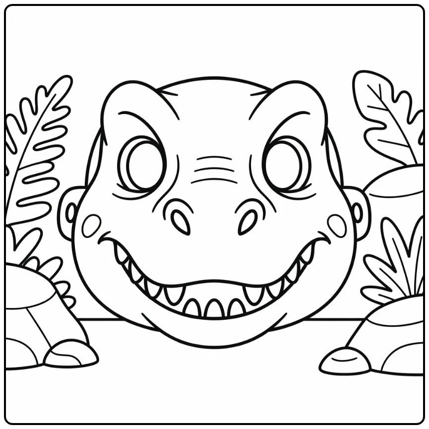 Dinosaur mask coloring page with Allosaurus face design