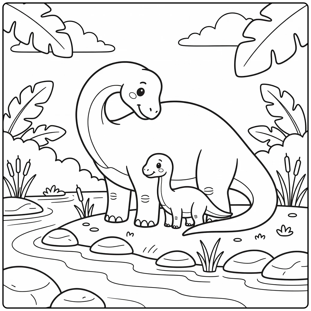dinosaur mothers day coloring page Apatosaurus and baby