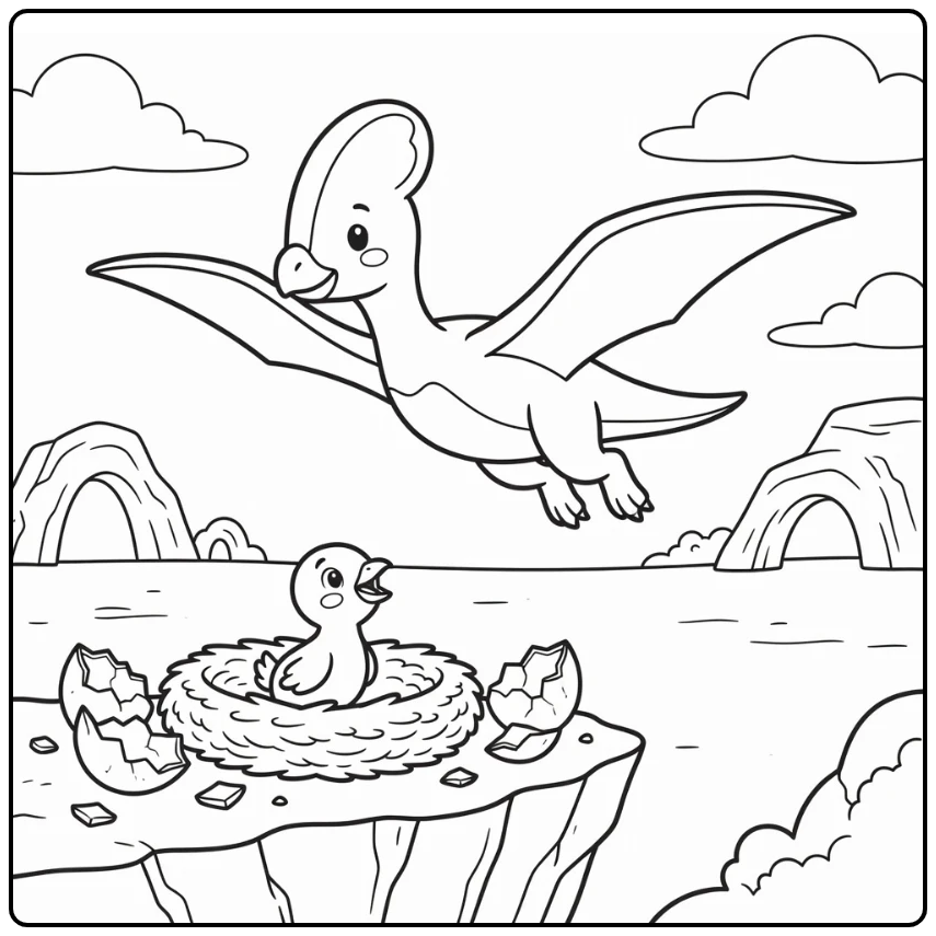 dinosaur mothers day coloring page Tapejara mother and chick