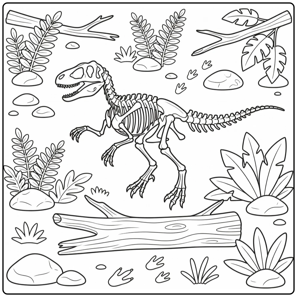 dinosaur skeleton coloring page of leaping Deinonychus