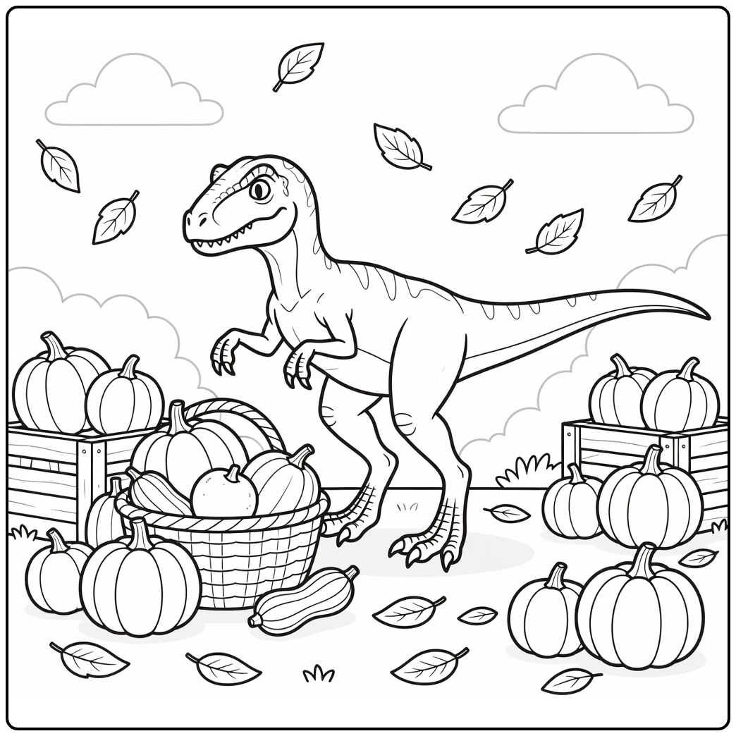 dinosaur thanksgiving coloring page Deinonychus harvest basket