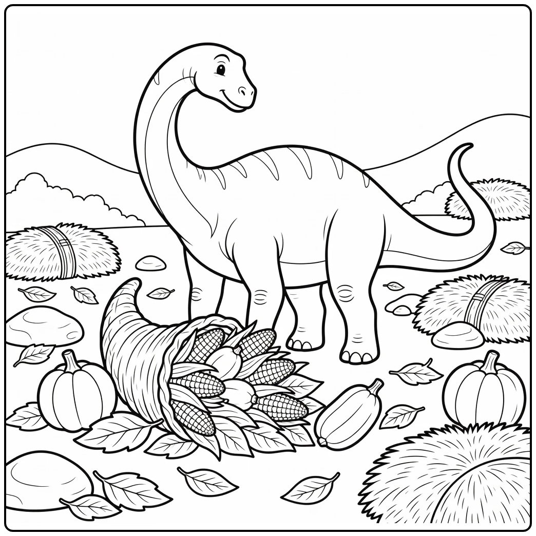 Dinosaur thanksgiving coloring page Diplodocus harvest