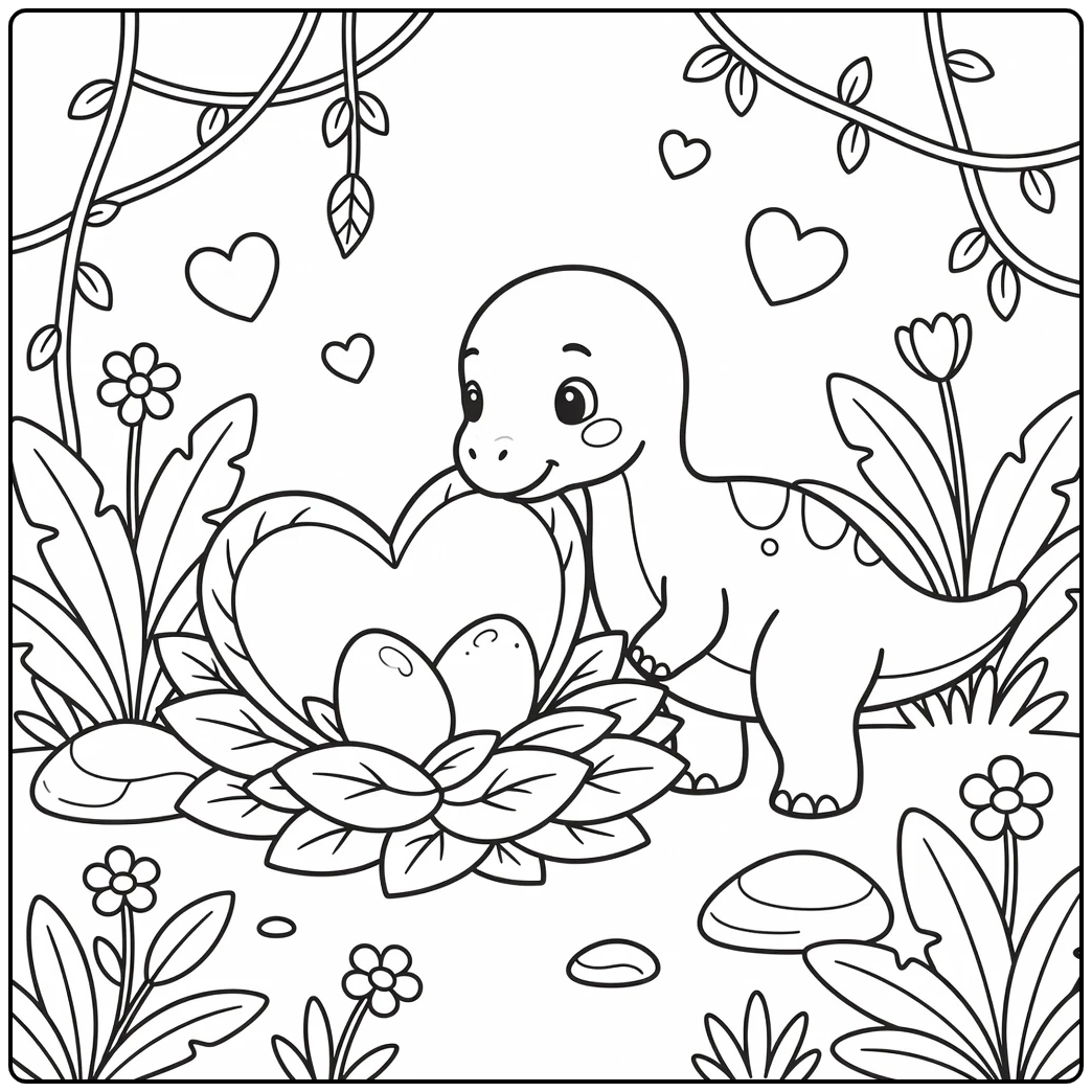 Dinosaur valentine coloring page Maiasaura heart nest scene