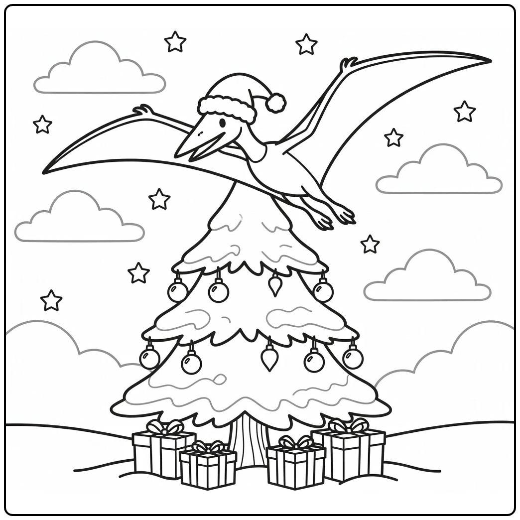 dinosaur with christmas hat coloring page Pteranodon flying