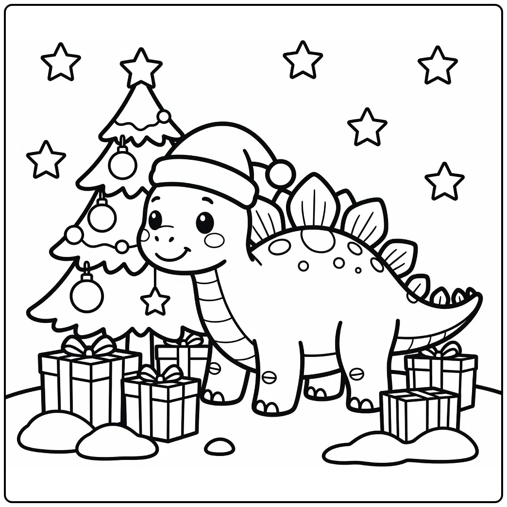 dinosaur with christmas hat coloring page cute stegosaurus