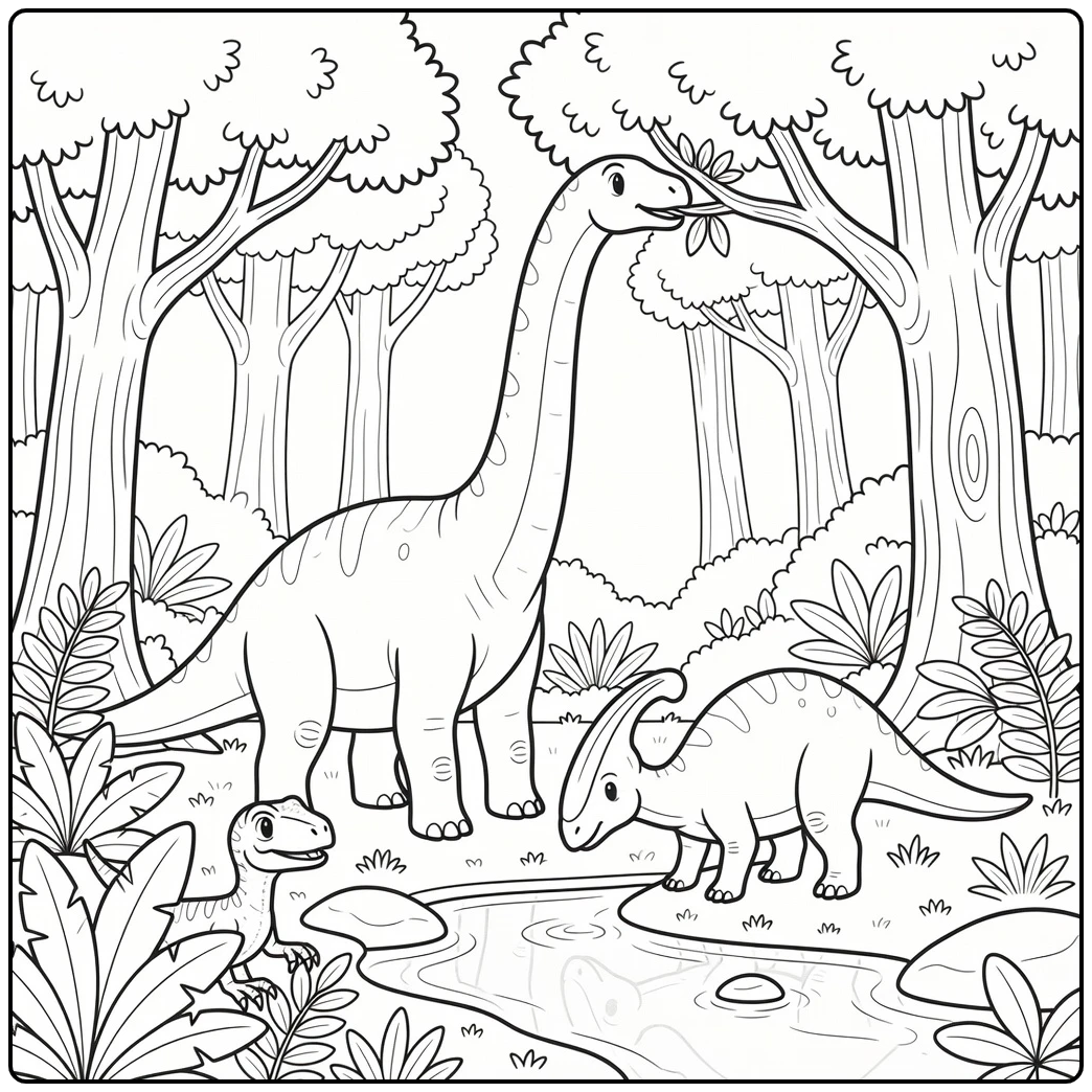 dinosaurs coloring page of Brachiosaurus in jungle scene