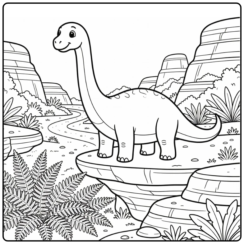 Diplodocus coloring page dinosaur stretching neck over cliff