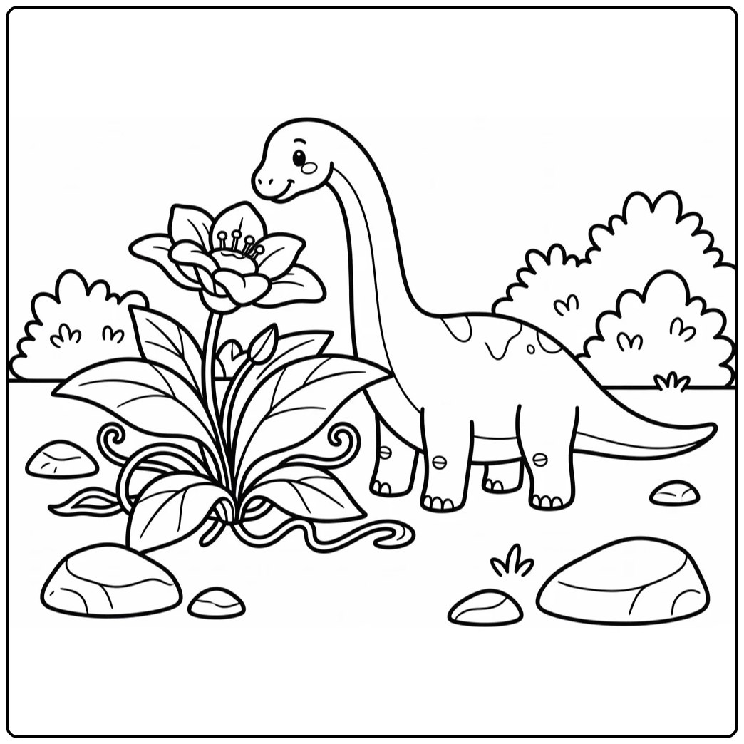 Diplodocus coloring page sniffing giant prehistoric plant