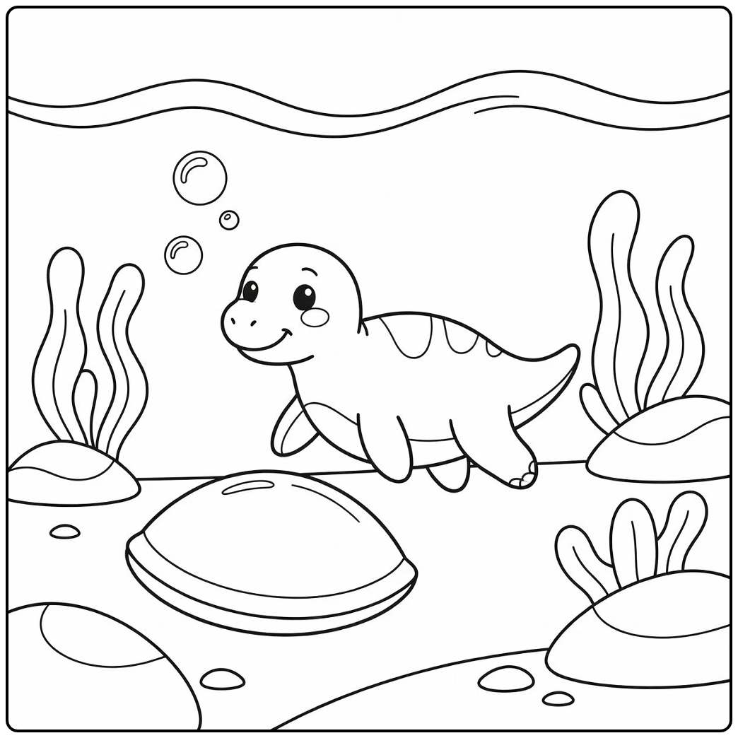easy baby dinosaur coloring page Kronosaurus seafloor scene