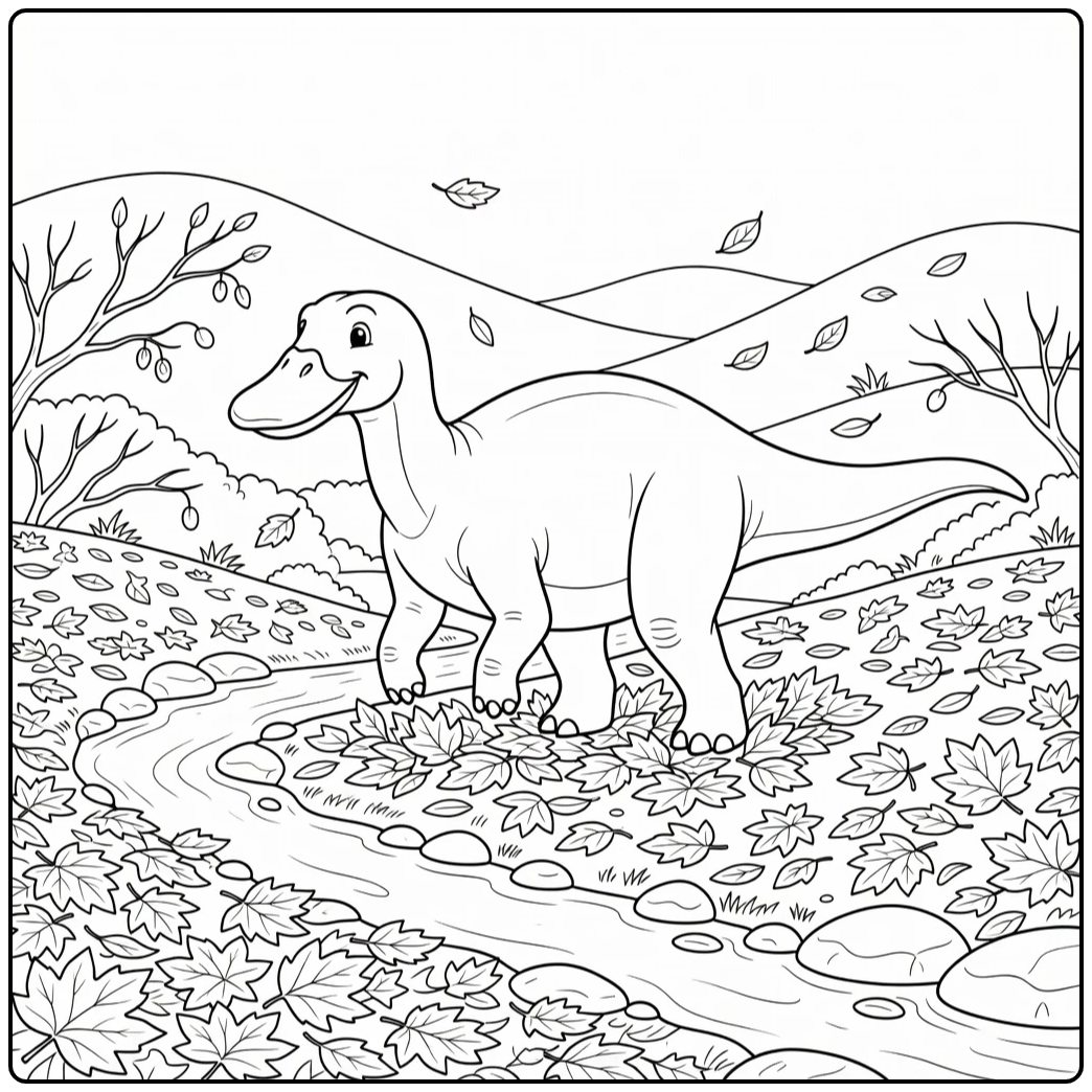 Charming fall dinosaur coloring page with Edmontosaurus