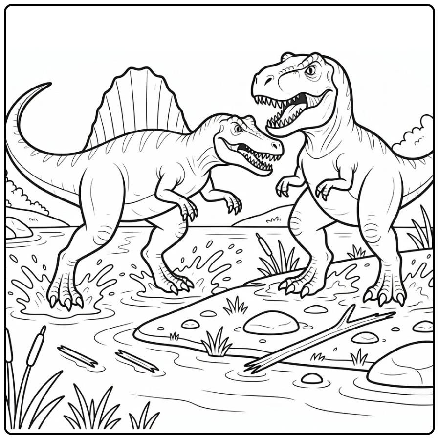 fighting spinosaurus coloring page Spinosaurus vs T-Rex clash