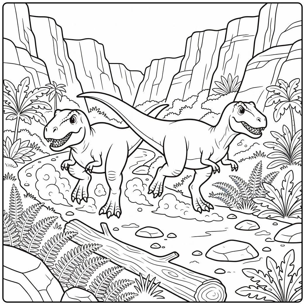 giganotosaurus vs t rex coloring page dinosaur chase