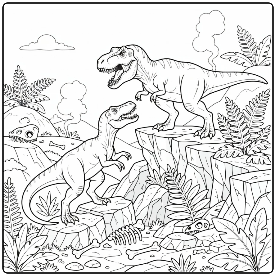 giganotosaurus vs t rex coloring page dinosaur battle on ridge