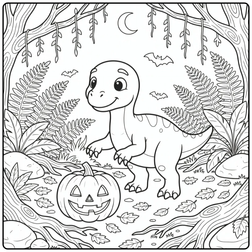 halloween dinosaur coloring page baby Therizinosaurus pumpkin