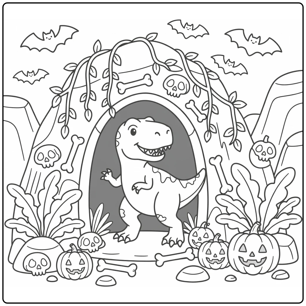 halloween t rex coloring page dinosaur in spooky cave