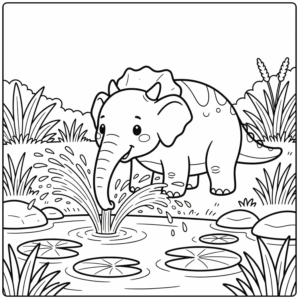 Hybrid dinosaur coloring page elephant trunk ceratops scene