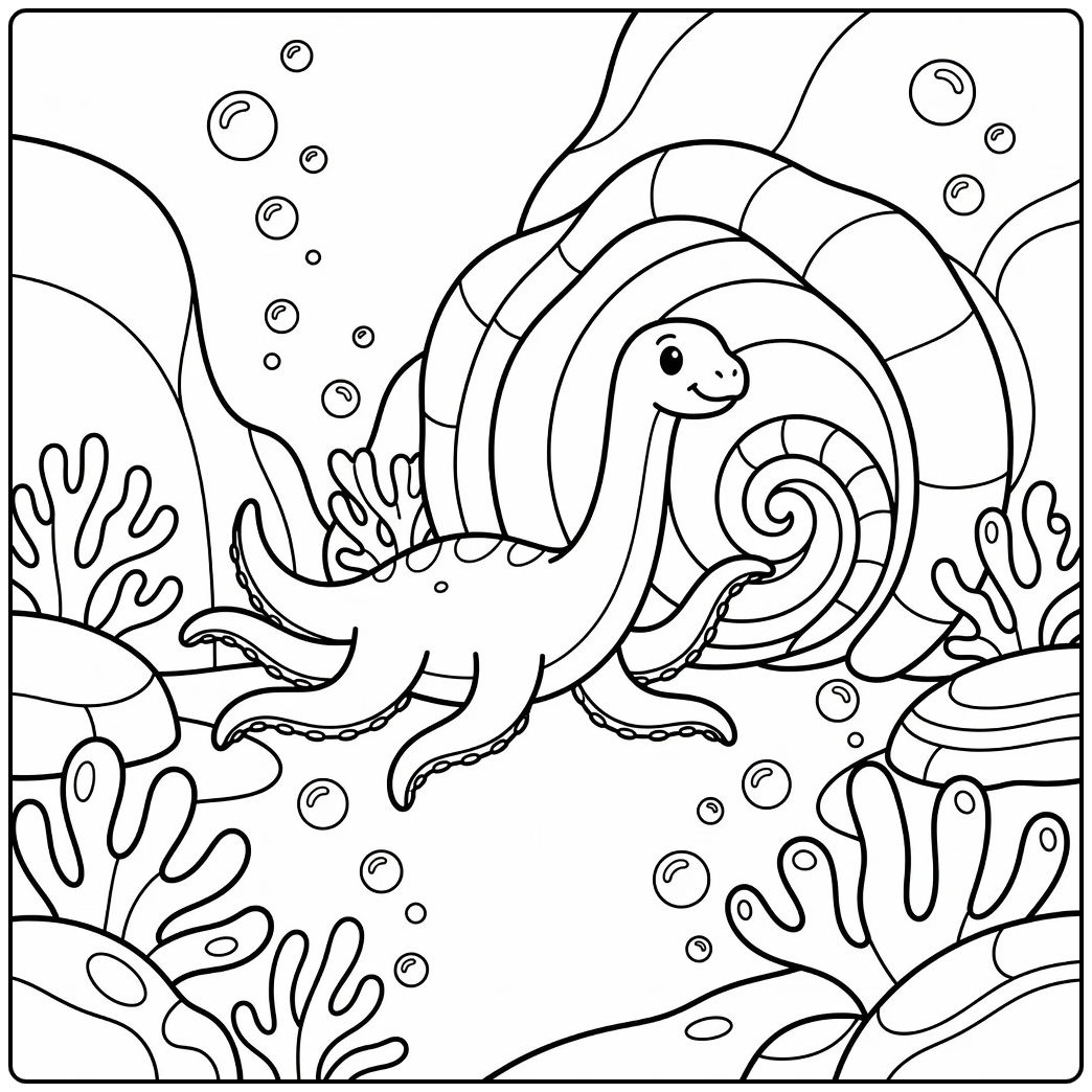 Hybrid dinosaur coloring page octopus brachiosaurus underwater
