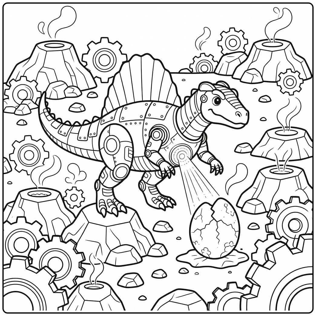 hybrid dinosaur coloring page robot spinosaurus with fossil egg