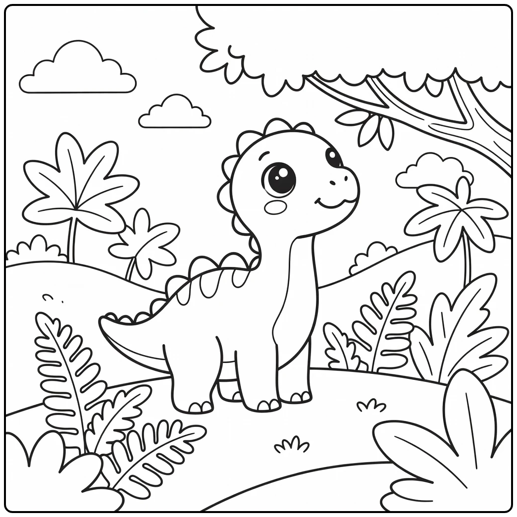 Kawaii Baby Dinosaur Coloring Page Amargasaurus Reaching