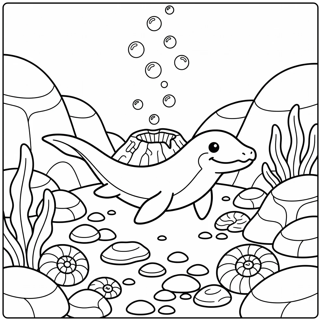 Mosasaurus coloring page of mosasaur swimming with bubbles