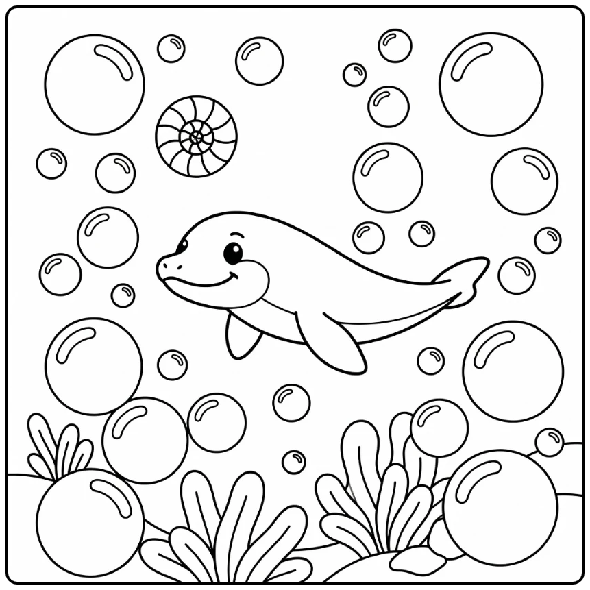 Mosasaurus coloring page with diving mosasaur and bubbles