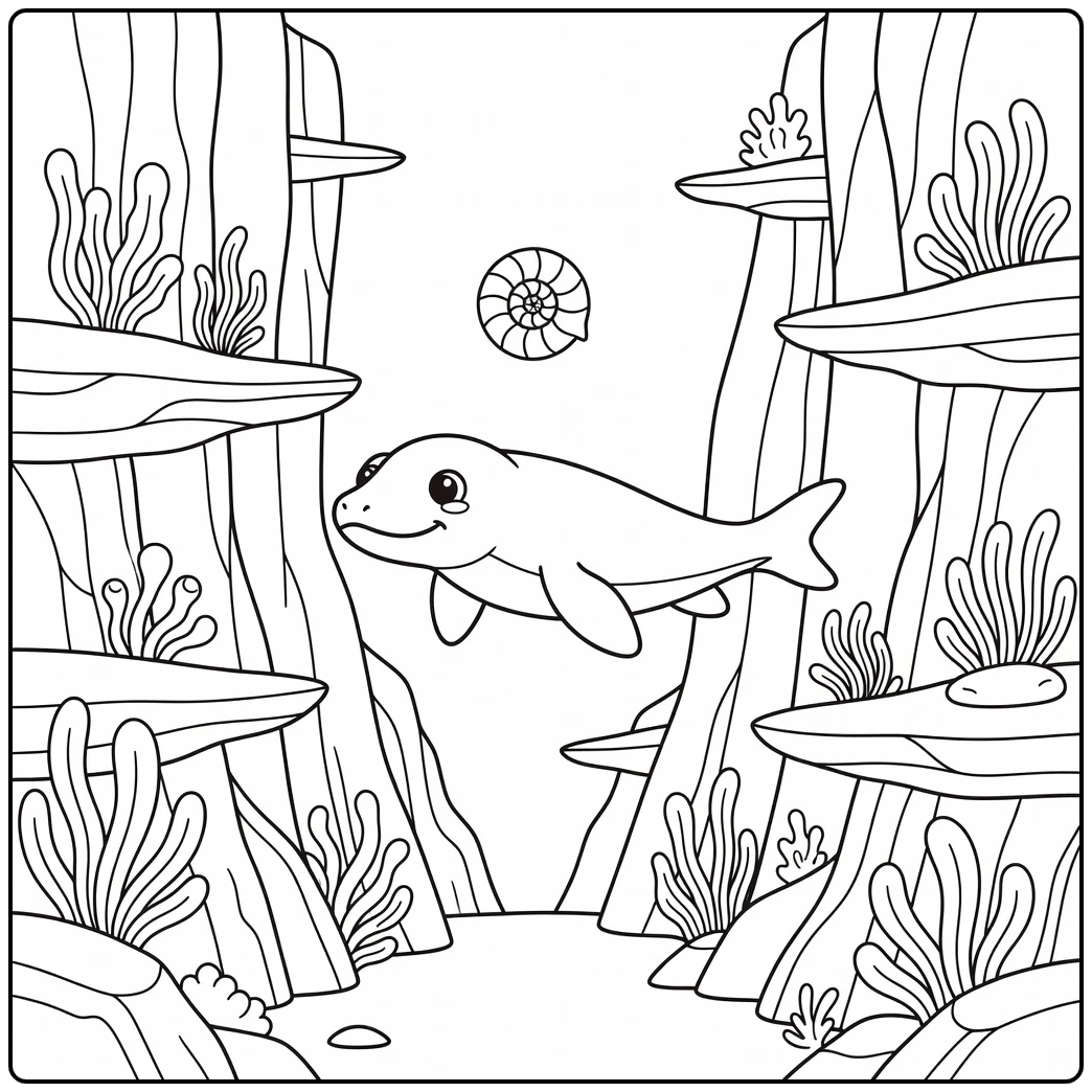 Mosasaurus coloring page with Platecarpus mosasaur in canyon