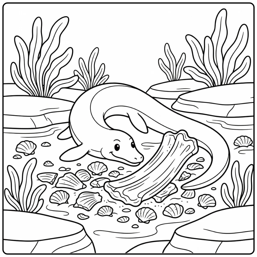 mosasaurus coloring page with twisting mosasaur on seafloor