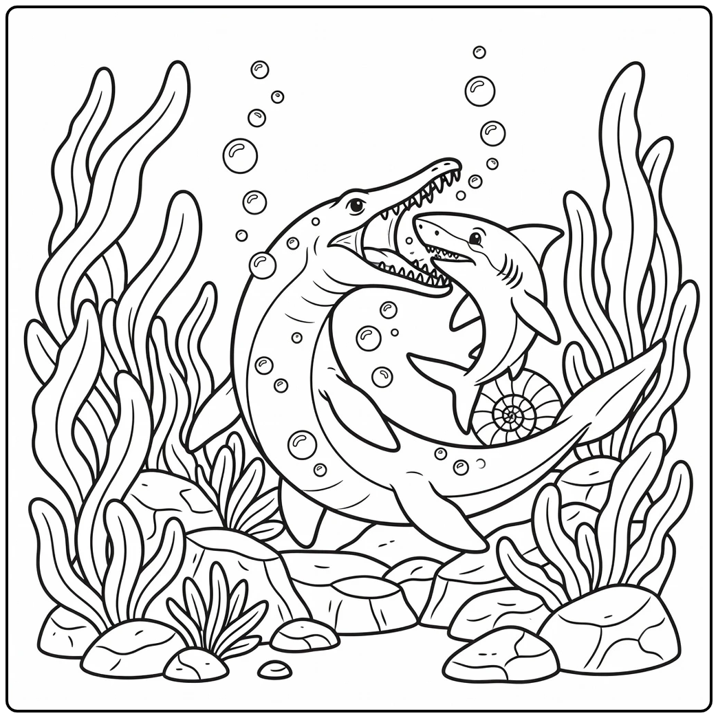mosasaurus eating shark coloring page reef encounter