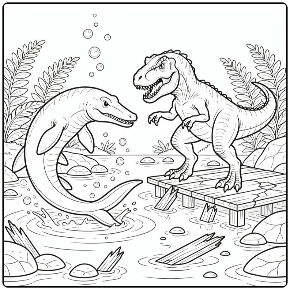 mosasaurus vs indominus rex coloring page dinosaur showdown