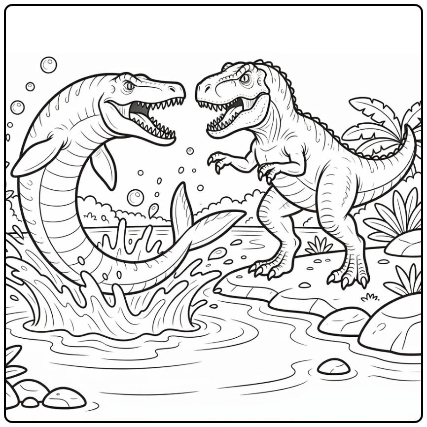 mosasaurus vs indominus rex coloring page dinosaur clash