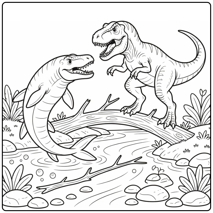 mosasaurus vs indominus rex coloring page dramatic river duel