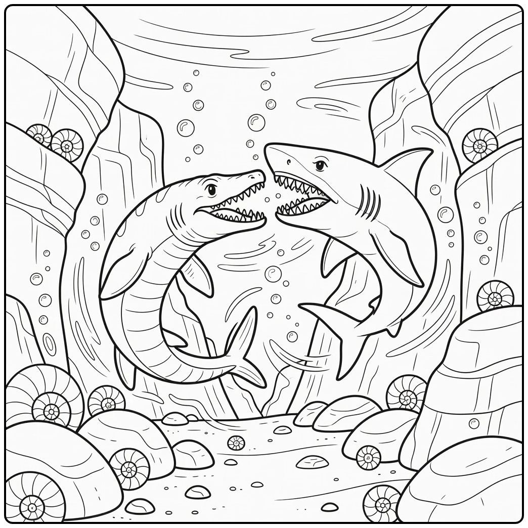 mosasaurus vs megalodon coloring page ocean battle