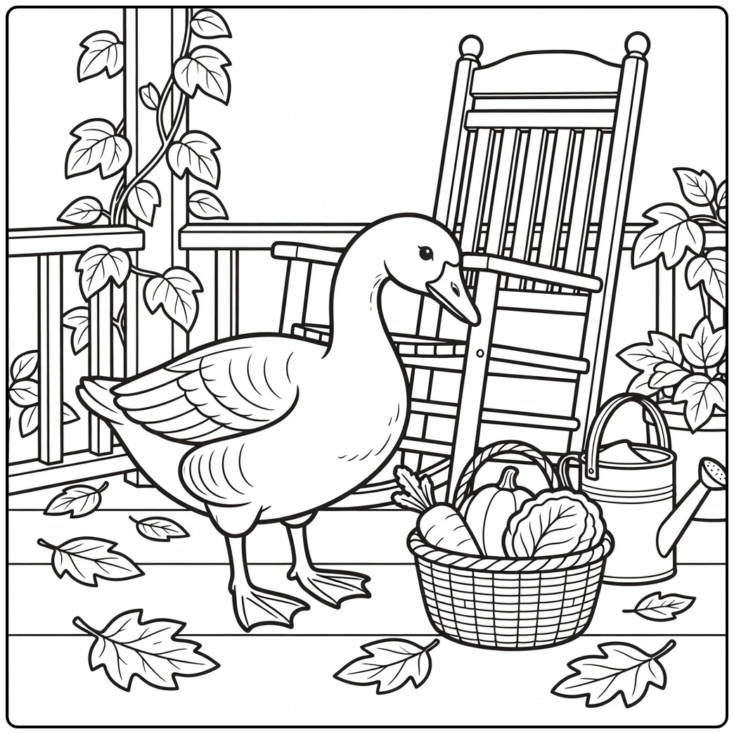 porch goose coloring page goose with vegetable basket on porch