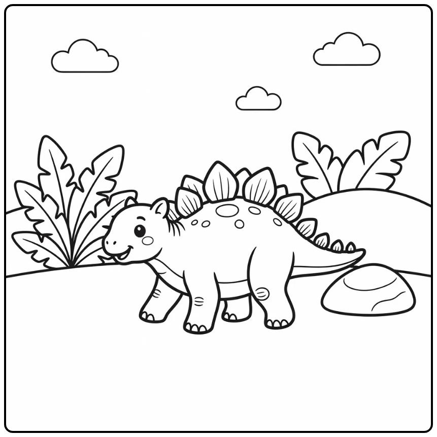 preschool dinosaur coloring page of walking baby stegosaurus