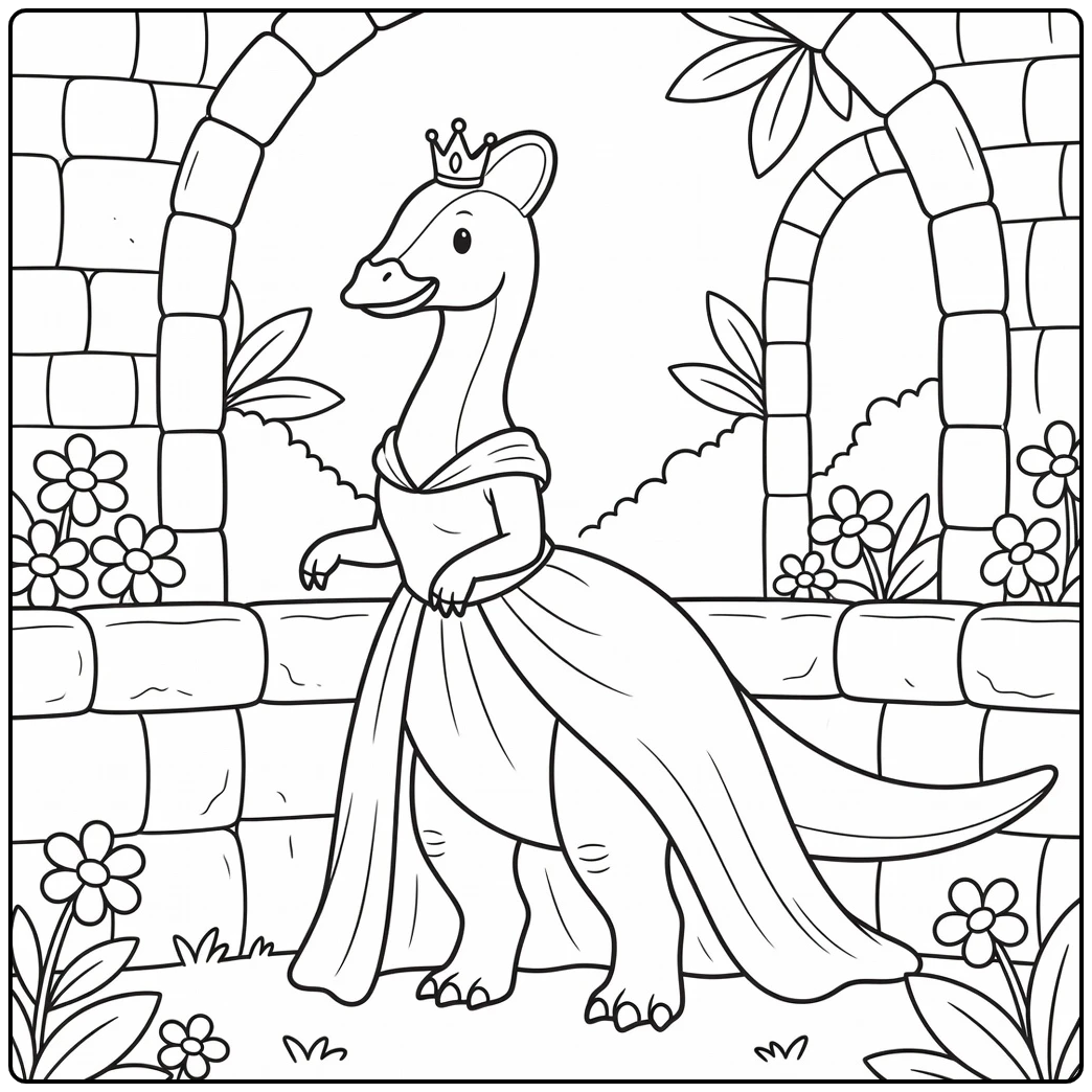 princess dinosaur coloring page of Lambeosaurus in royal pose