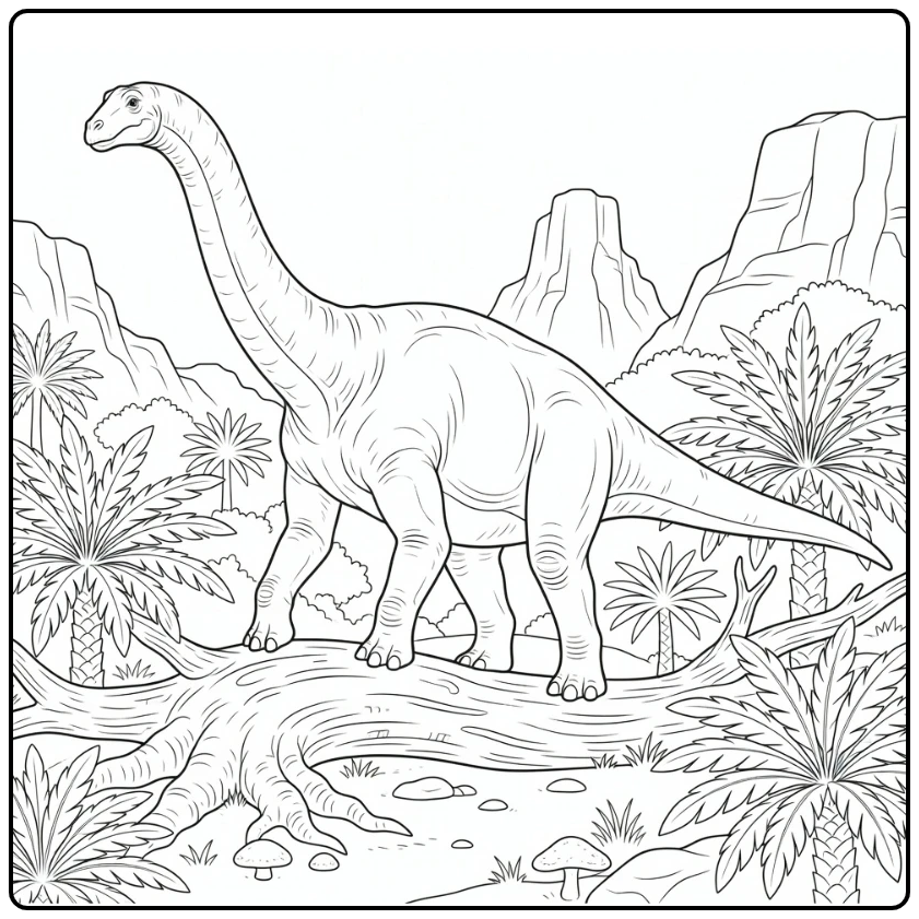 realistic brachiosaurus coloring page dinosaur over log